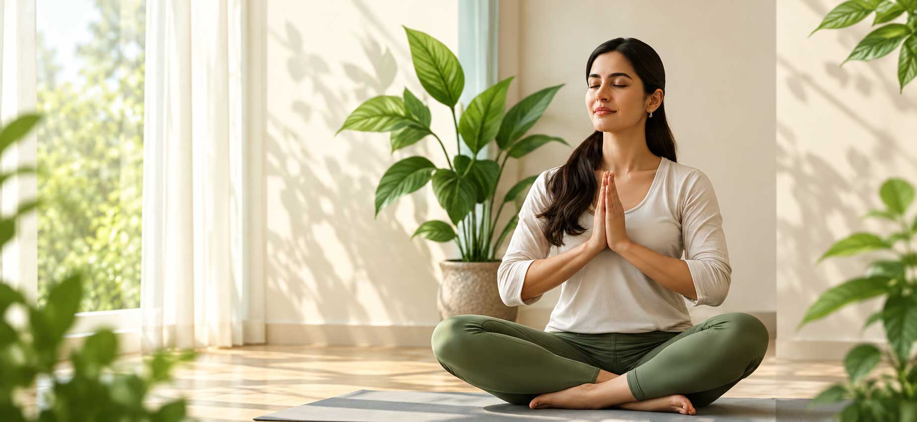 Kiran practicing yoga in a bright studio