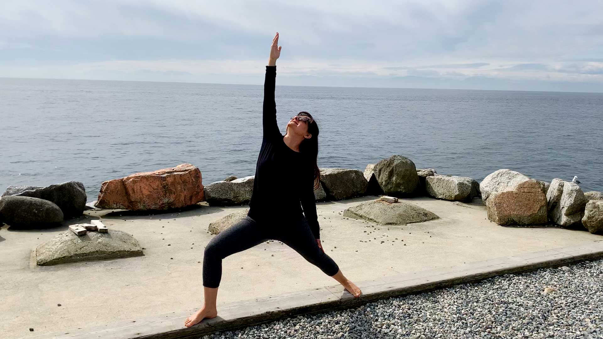 Woman in a seated side stretch